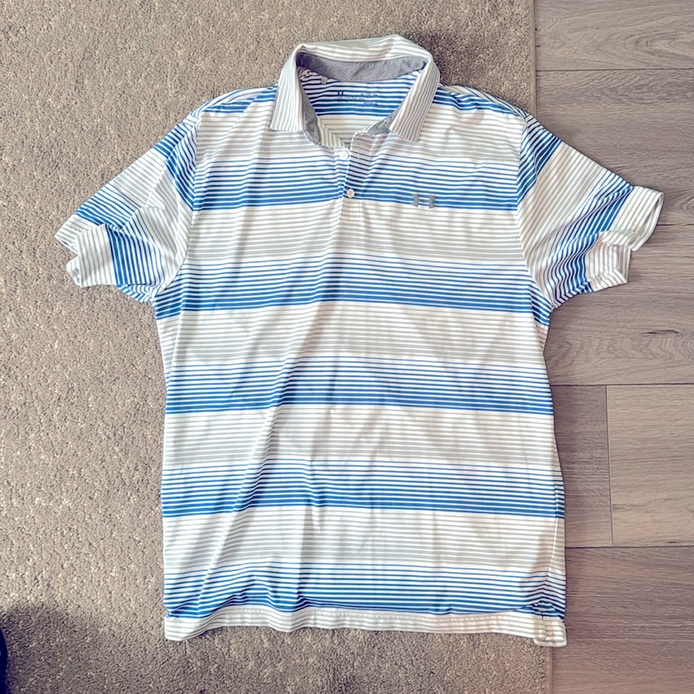 Under Armor White Gray and Blue polo - Mens XL